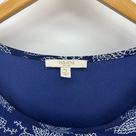 Elegant Navy Blue Floral Dress Midi Scoop Neck Long Sleeve - Picture 3 of 5